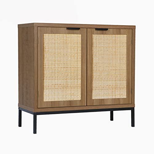 AI Cabinets Rustic Oak Accent Storage Cabinet with 2 Rattan Doors,