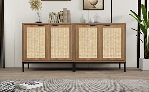 AI Cabinets Rustic Oak Accent Storage Cabinet with 2 Rattan Doors,