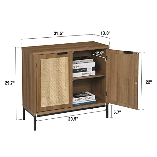 AI Cabinets Rustic Oak Accent Storage Cabinet with 2 Rattan Doors,