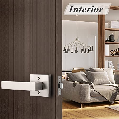 Probrico Passage Door Handle Interior Door Lever Satin Nickel,Keyless Features,