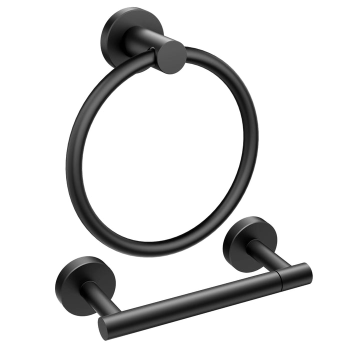 FORIOUS Matte Black Toilet Paper Holder Wall Mount, Sus304 Stainless Steel Towel Ring