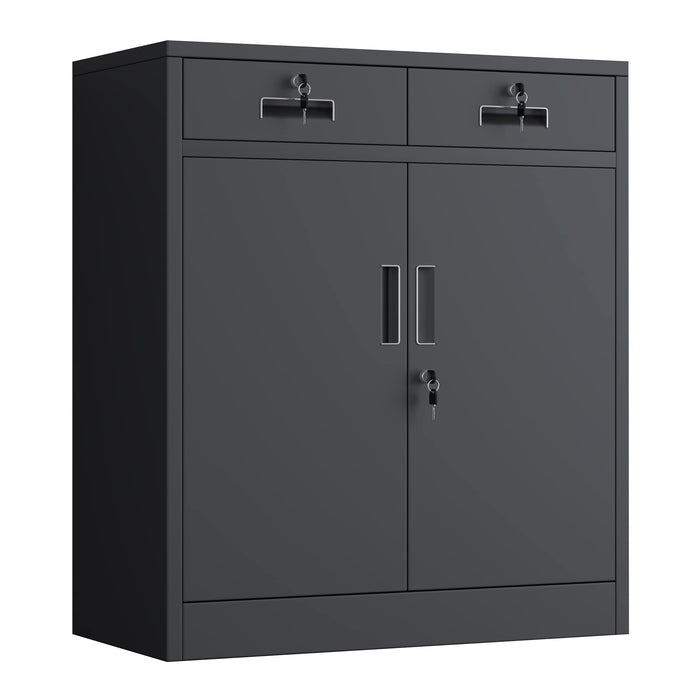 AI Cabinets Metal Storage Cabinet with Locking Doors and 2 Drawers, Lockable Storage Cabinets