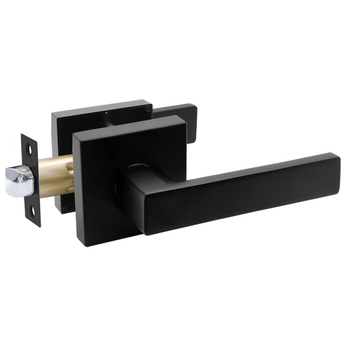 1 Pack Matte Black Door Handle Passage Lever Door Handle Square Non-Locking Lever Set,