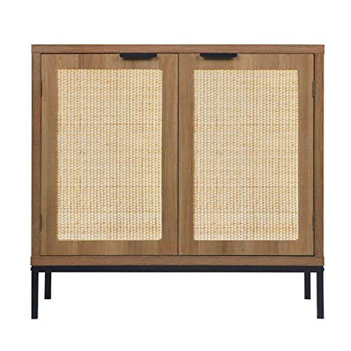 AI Cabinets Rustic Oak Accent Storage Cabinet with 2 Rattan Doors,