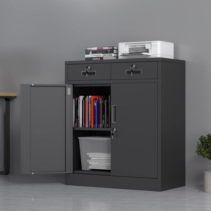 AI Cabinets Metal Storage Cabinet with Locking Doors and 2 Drawers, Lockable Storage Cabinets