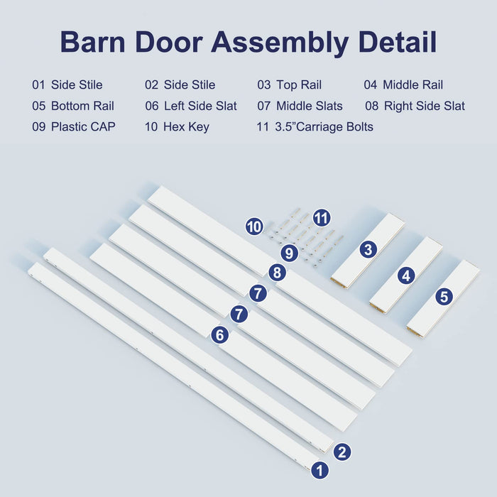 SmartStandard 30 x 84 inch White Barn Door Slab MDF Non-Bending Sliding Closet Door,