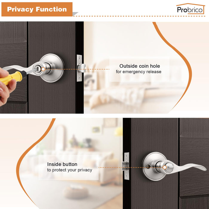 Probrico Privacy Door Levers Wave Style Handles Keyless Lock Bed Bath Door Lockset,