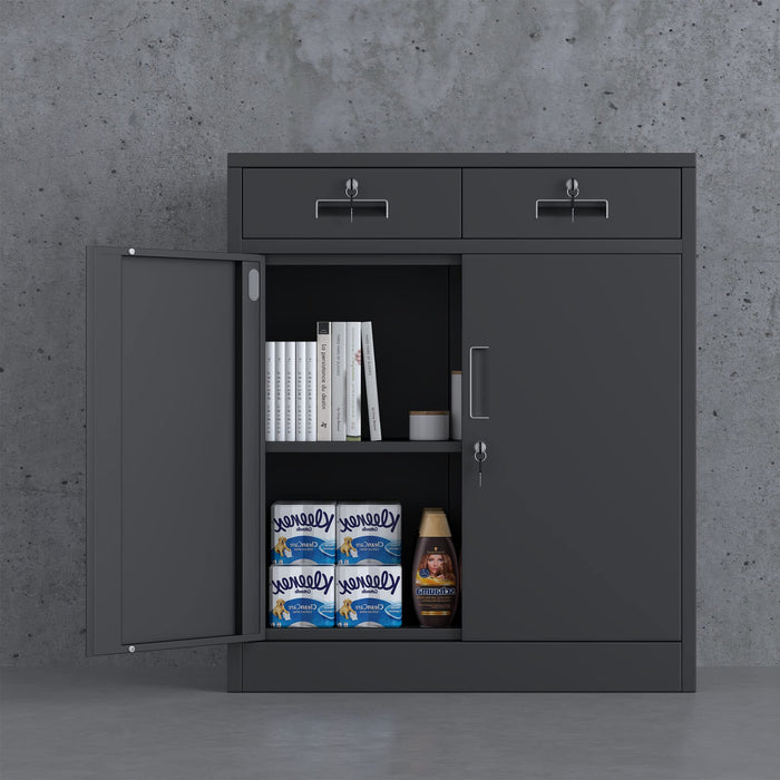 AI Cabinets Metal Storage Cabinet with Locking Doors and 2 Drawers, Lockable Storage Cabinets