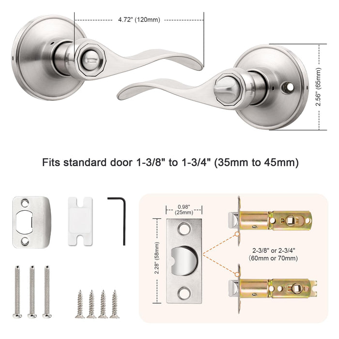 Probrico Privacy Door Levers Wave Style Handles Keyless Lock Bed Bath Door Lockset,