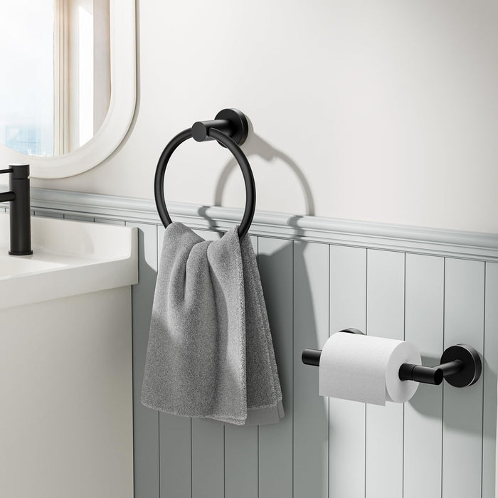 FORIOUS Matte Black Toilet Paper Holder Wall Mount, Sus304 Stainless Steel Towel Ring