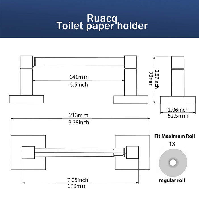 Ruacq Toilet Paper Holder Matte Black Double Post Pivoting Square Tissue Holders